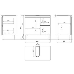 Salle de bain Torrance VII (3 éléments) Avec éclairage - Imitation chêne Grandson / blanc - Largeur : 109 cm