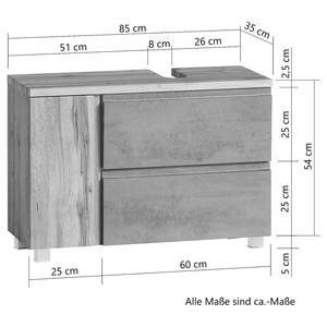 Waschbeckenunterschrank Roccolo II Beton Dekor - Ausrichtung rechts