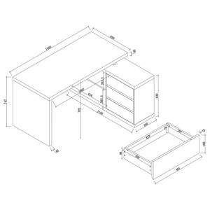 Bureau d’angle Teshie Blanc brillant / Imitation chêne de Sonoma