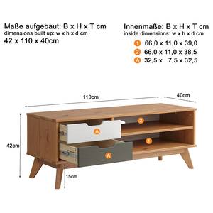 Table de télévision Scandik Pin massif - Pin blanc / Gris