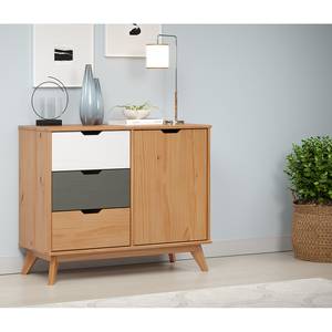 Commode Scandik IV Pin massif - Pin blanc / Gris