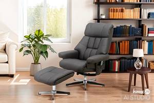 Relaxfauteuil Neath met hocker microvezel/ijzer - zwart/chroomkleurig