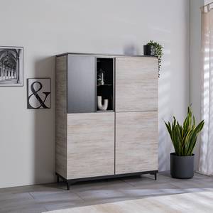 Highboard Davii Fichte Hell Dekor / Schwarz