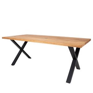 Eettafel Mora massief eikenhout/metaal - zwart - 200 x 95 cm - Donkere eikenhout