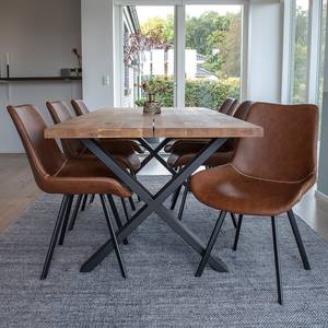 Eettafel Mora massief eikenhout/metaal - zwart - 200 x 95 cm - Donkere eikenhout