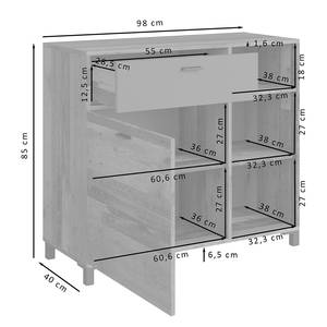 Dressoir Wellington donkere eikenhouten look/antracietkleurig - Breedte: 98 cm