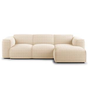 Ecksofa HUDSON 3-Sitzer mit Longchair Bouclé Stoff Bony: Beige - Breite: 251 cm - Longchair davorstehend rechts