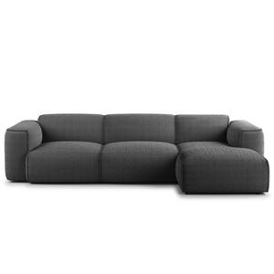 Hoekbank HUDSON 3-zits met chaise longue Bouclé Stof Bony: Antracietkleurig - Breedte: 284 cm - Longchair vooraanzicht rechts