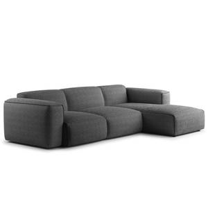 Hoekbank HUDSON 3-zits met chaise longue Bouclé Stof Bony: Antracietkleurig - Breedte: 284 cm - Longchair vooraanzicht rechts