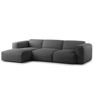 Hoekbank HUDSON 3-zits met chaise longue Bouclé Stof Bony: Antracietkleurig - Breedte: 284 cm - Longchair vooraanzicht links