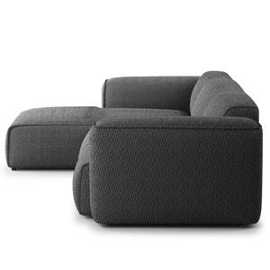 Hoekbank HUDSON 3-zits met chaise longue Bouclé Stof Bony: Antracietkleurig - Breedte: 284 cm - Longchair vooraanzicht links