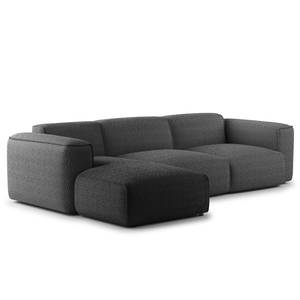 Hoekbank HUDSON 3-zits met chaise longue Bouclé Stof Bony: Antracietkleurig - Breedte: 284 cm - Longchair vooraanzicht links