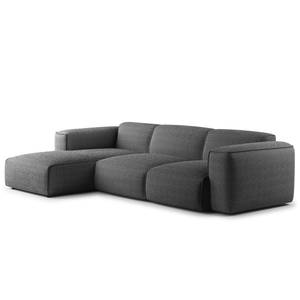 Hoekbank HUDSON 3-zits met chaise longue Bouclé Stof Bony: Antracietkleurig - Breedte: 284 cm - Longchair vooraanzicht links