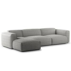 Ecksofa HUDSON 3-Sitzer mit Longchair Bouclé Stoff Bony: Grau - Breite: 317 cm - Longchair davorstehend links