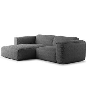 Ecksofa HUDSON 1,5-Sitzer mit Longchair Bouclé Stoff Bony: Anthrazit - Longchair davorstehend links