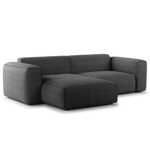 Ecksofa HUDSON 1,5-Sitzer mit Longchair Bouclé Stoff Bony: Anthrazit - Longchair davorstehend links