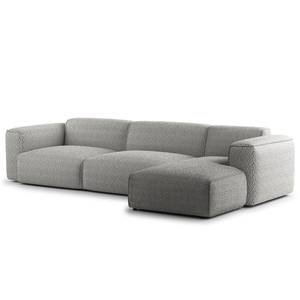 Ecksofa HUDSON 3-Sitzer mit Longchair Bouclé Stoff Bony: Grau - Breite: 317 cm - Longchair davorstehend rechts