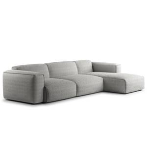 Ecksofa HUDSON 3-Sitzer mit Longchair Bouclé Stoff Bony: Grau - Breite: 317 cm - Longchair davorstehend rechts