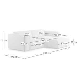 Ecksofa HUDSON 1,5-Sitzer mit Longchair Bouclé Stoff Bony: Grau - Longchair davorstehend rechts