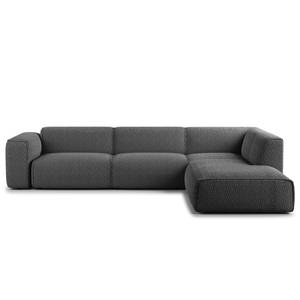 Ecksofa HUDSON 3-Sitzer mit Recamiere Bouclé Stoff Bony: Anthrazit - Longchair davorstehend rechts