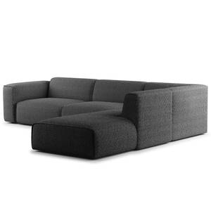 Ecksofa HUDSON 3-Sitzer mit Recamiere Bouclé Stoff Bony: Anthrazit - Longchair davorstehend rechts