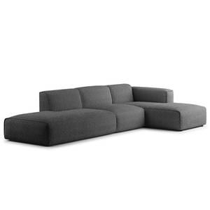 Ecksofa HUDSON mit Chaiselongue Bouclé Stoff Bony: Anthrazit - Longchair davorstehend rechts