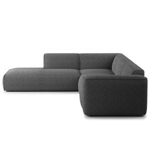 Ecksofa HUDSON 3-Sitzer mit Recamiere Bouclé Stoff Bony: Anthrazit - Longchair davorstehend links