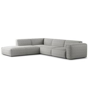 Ecksofa HUDSON 3-Sitzer mit Recamiere Bouclé Stoff Bony: Grau - Longchair davorstehend links