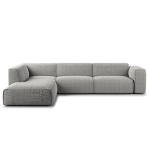 Ecksofa HUDSON 3-Sitzer mit Recamiere Bouclé Stoff Bony: Grau - Longchair davorstehend links