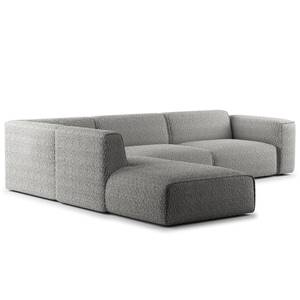 Ecksofa HUDSON 3-Sitzer mit Recamiere Bouclé Stoff Bony: Grau - Longchair davorstehend links