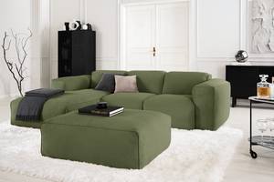 Ecksofa HUDSON 3-Sitzer mit Longchair Cordstoff Snor: Grün - Breite: 251 cm - Longchair davorstehend links