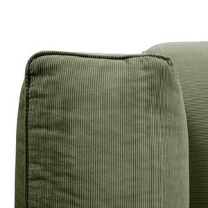 Canapé d’angle 1-2 places HUDSON mérid. Velours côtelé Snor: Vert - Méridienne courte à droite (vue de face)