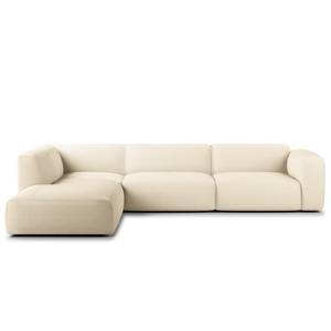 Ecksofa HUDSON 3-Sitzer mit Recamiere Cordstoff Snor: Beige - Longchair davorstehend links