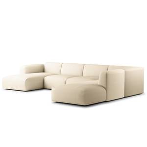 Wohnlandschaft HUDSON Cordstoff Snor: Beige - Longchair davorstehend links / Ottomane rechts