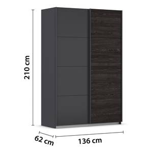 Schwebetürenschrank QUADRA Eiche Schwarz Dekor / Graumetallic - Breite: 136 cm