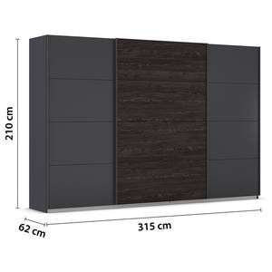 Armoire à portes coulissantes Quadra IV Imitation chêne noir / Gris métallique - Largeur : 315 cm