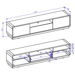 Meuble TV Kaditz Noir mat / Imitation chêne - Largeur : 200 cm