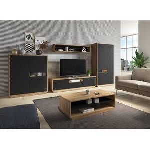 Meuble TV Kaditz Noir mat / Imitation chêne - Largeur : 200 cm