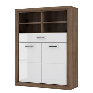 Highboard Lumbfoot I Hochglanz Weiß / Schlammeiche Dekor