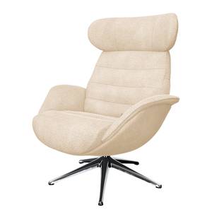 Relaxfauteuil LESO Bouclé Stof Bony: Beige - Chroomkleurig glanzend - Zonder hocker