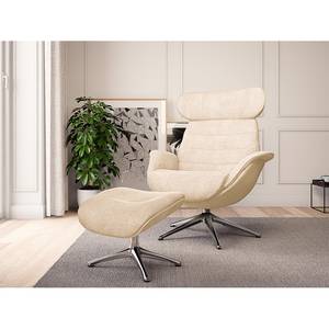 Relaxfauteuil LESO Bouclé Stof Bony: Beige - Chroomkleurig glanzend - Zonder hocker