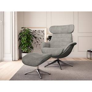 Relaxfauteuil LESO Bouclé Stof Bony: Grijs - Chroomkleurig glanzend - Zonder hocker