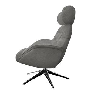 Relaxfauteuil LESO Bouclé Stof Bony: Grijs - Chroomkleurig glanzend - Zonder hocker