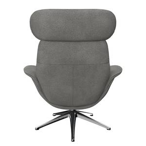 Relaxfauteuil LESO Bouclé Stof Bony: Grijs - Chroomkleurig glanzend - Zonder hocker