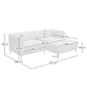 Hoekbank DUNKELD 1,5-zits + chaise long. Geweven stof Saia: Grijs - Longchair vooraanzicht rechts