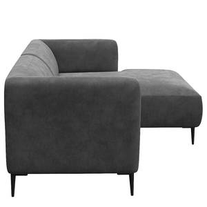 Hoekbank DUNKELD 1,5-zits + chaise long. Velours Shyla: Grijs - Longchair vooraanzicht rechts