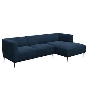 Hoekbank DUNKELD 2,5-zits + chaise long. Velours Shyla: Donkerblauw - Longchair vooraanzicht rechts