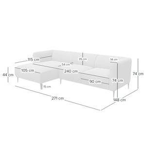 Hoekbank DUNKELD 2,5-zits + chaise long. Geweven stof Saia: Lichtgrijs - Longchair vooraanzicht links