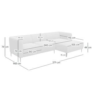 Ecksofa DUNKELD 2,5-Sitzer mit Longchair Samt Shyla: Rauchgrün - Longchair davorstehend rechts