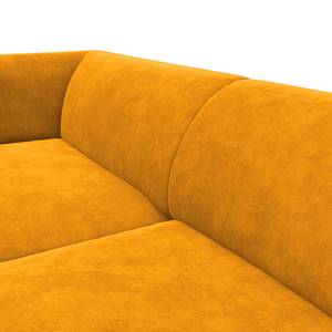 Hoekbank DUNKELD 2,5-zits + chaise long. Velours Shyla: Mosterdgeel - Longchair vooraanzicht links